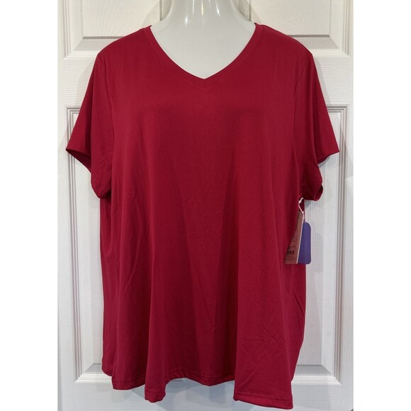 Fit Collective Tops - Fit Collective Soft V Neck Plus Size 3X Red Shirt Top Casual Fitness Stretch
